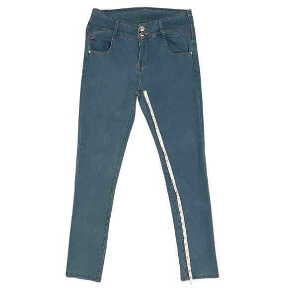 Y&F Stretch Women’s Sz 11/12 High Rise Curvy Fit Jeans Blue Rhinestone Buttons - Picture 11 of 16